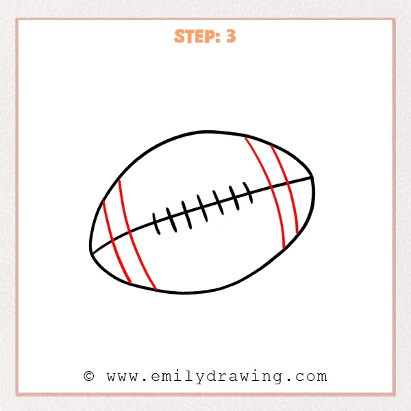how to draw a cartoon football - A cartoon football with a center lace seam and two curved stripe bands added on both ends.